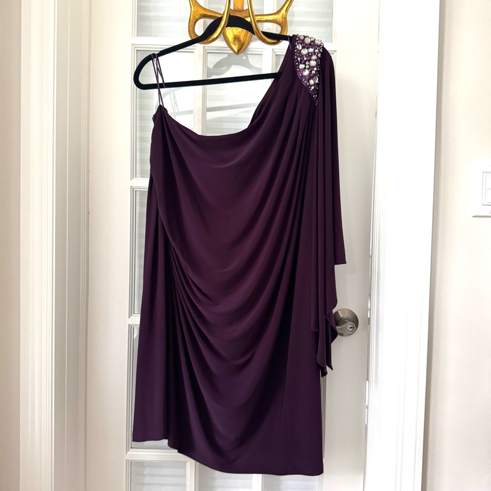 R&M Richards Deep Purple draped one shoulder mini Dress Sz 22W